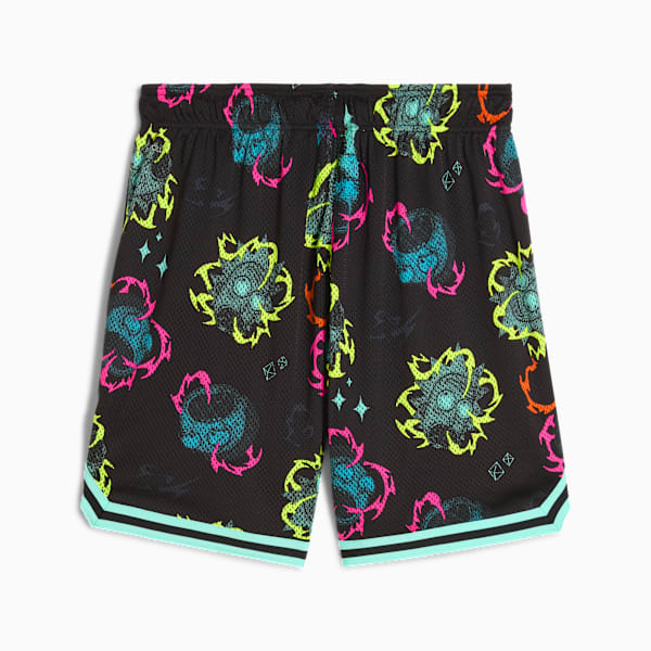 PUMA x RICK AND MORTY Men's 5.5" Basketball Shorts, PUMA Black-AOP, extralarge